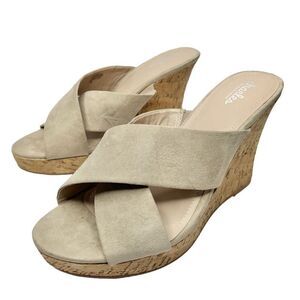 Charles David Wedge Sandals Womens Size 12 Tan Crisscross Slip On Heels
